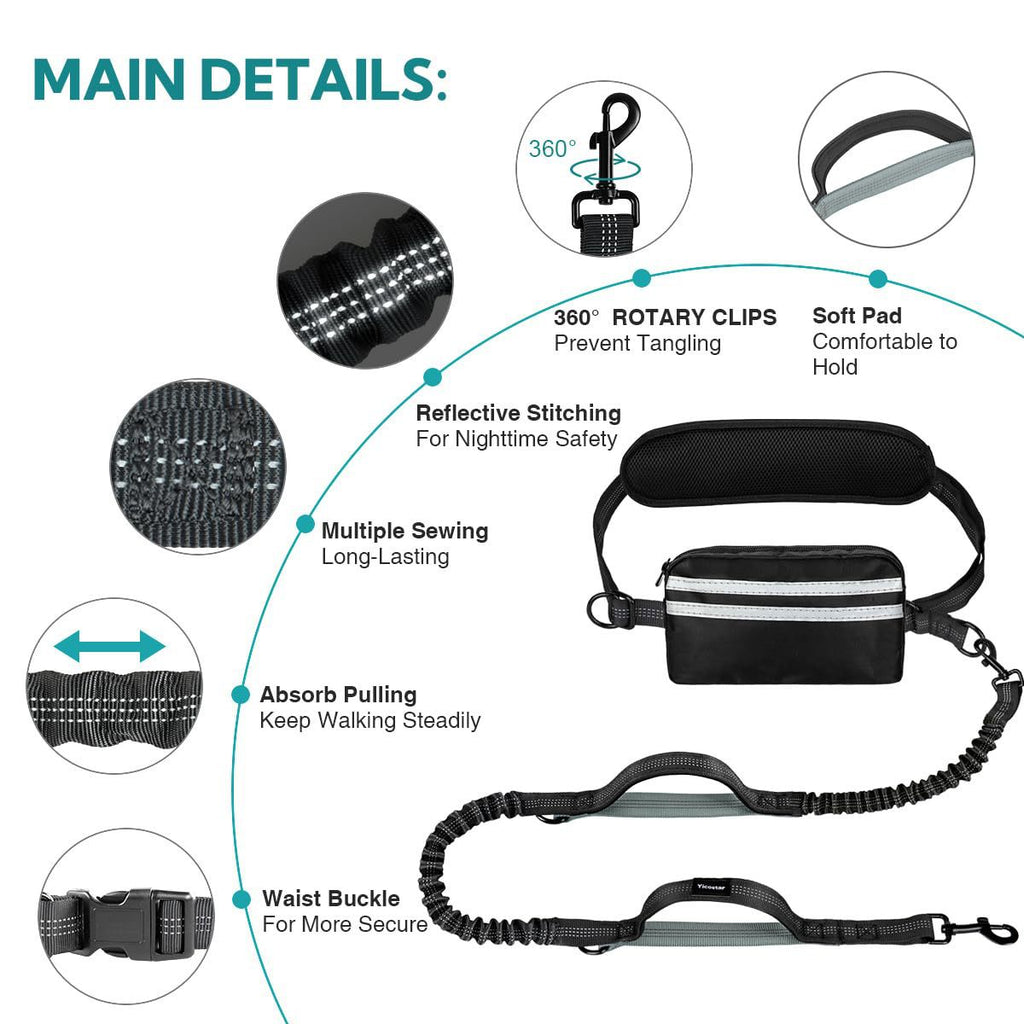 Hands-Free Double Dog Leash with Waist Bag - 2 Dog Bungee | RoamX Pet