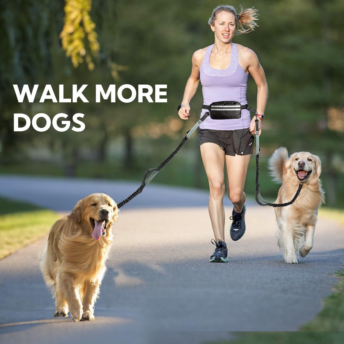 Hands-Free Double Dog Leash with Waist Bag - 2 Dog Bungee | RoamX Pet