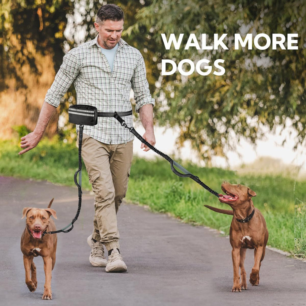 Hands-Free Double Dog Leash with Waist Bag - 2 Dog Bungee | RoamX Pet